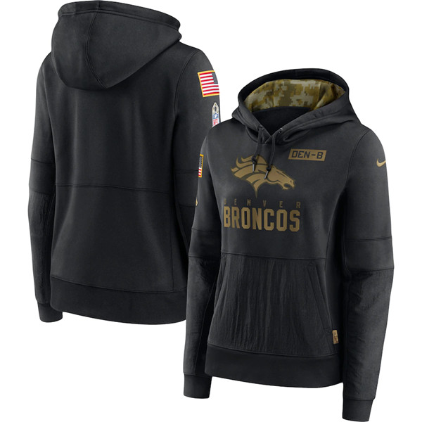 Women's Denver Broncos Black Salute To Service Sideline Performance Pullover Hoodie 2020(Run Small)